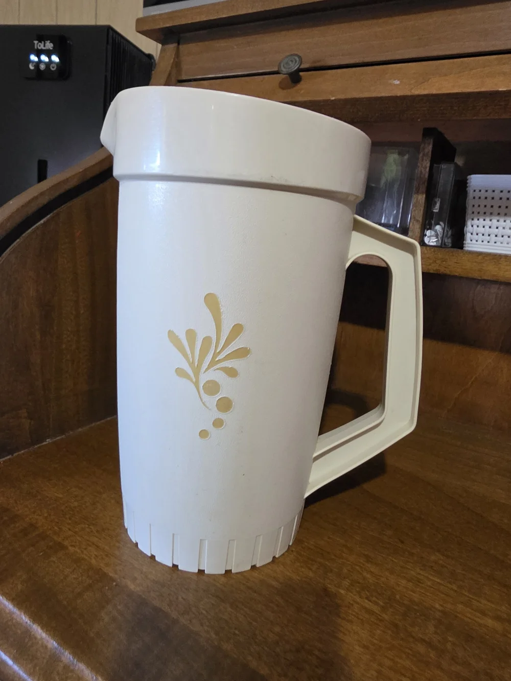 Vintage Tupperware Cream Pitcher with Floral Design